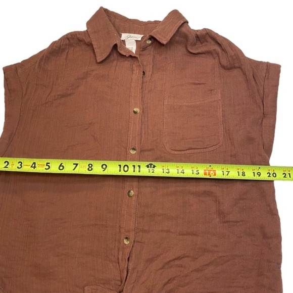 Japna Cap Sleeve Tank Top Button Up Warm Brown Loose Fit Front Tie Women Size M - Picture 9 of 10